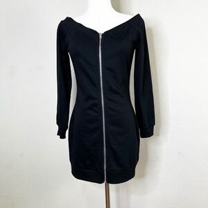 Superdown Sweatshirt Dress Joyce Black Off Shoulder Full Zip Long Sleeve Mini XS